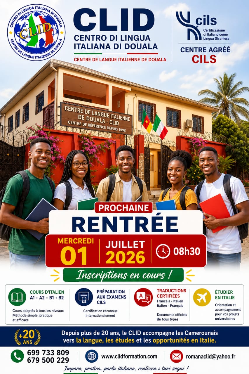 Cours d'italien à Douala : Les inscriptions pour la rentrée de juillet 2026 sont ouvertes au CLID !